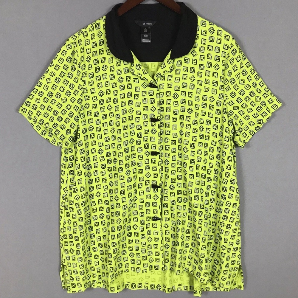 Ali Miles Plaid Print Wire Collar 3/4 Cinched Tie Sleeve Woven Tunic, Sz: Large